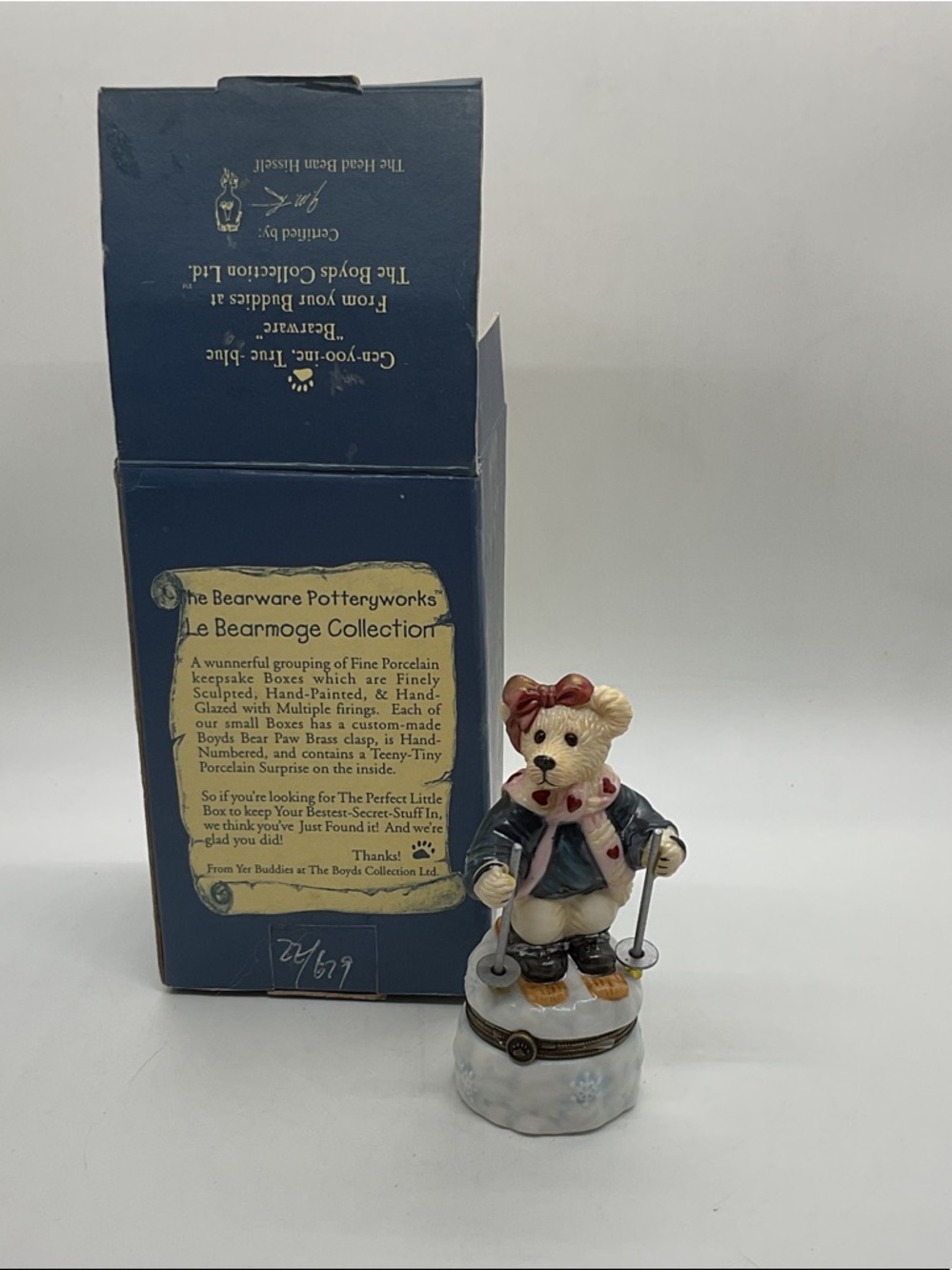 Boyds Bears Le Bearmoge Natasha Porcelain Ski Bear Trinket Box with Surprise!